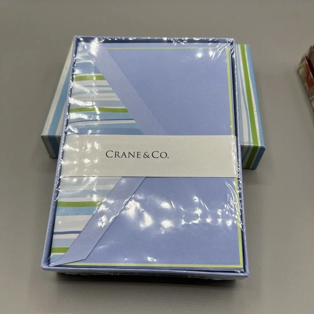 CRANE & CO Invitation Set‎ Of 10 Cards & 10 Envelopes Cambridge blue finish NEW